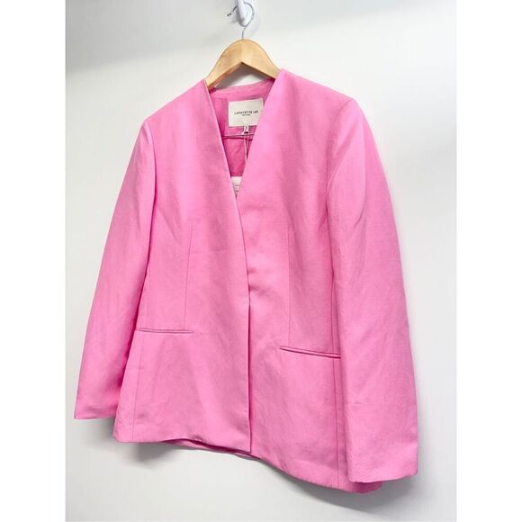 Lafayette 148 New York Linen Silk Blazer Size 8 Pink V Neck Slim Silhouette NEW - Picture 4 of 12